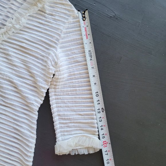 Ruffled Ribbed Sheer Zippered White Blouse - Picture 10 of 15